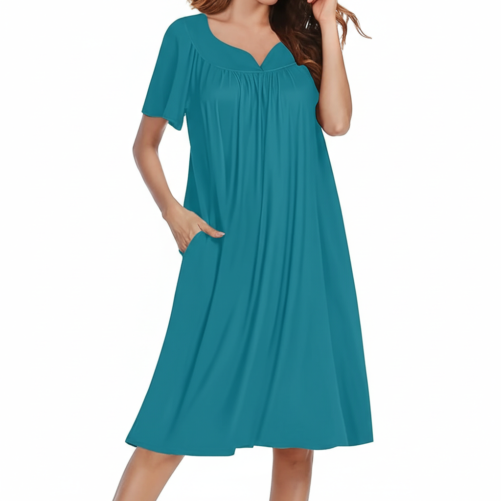 Pleated Nightgowns Short Sleeve House Dress