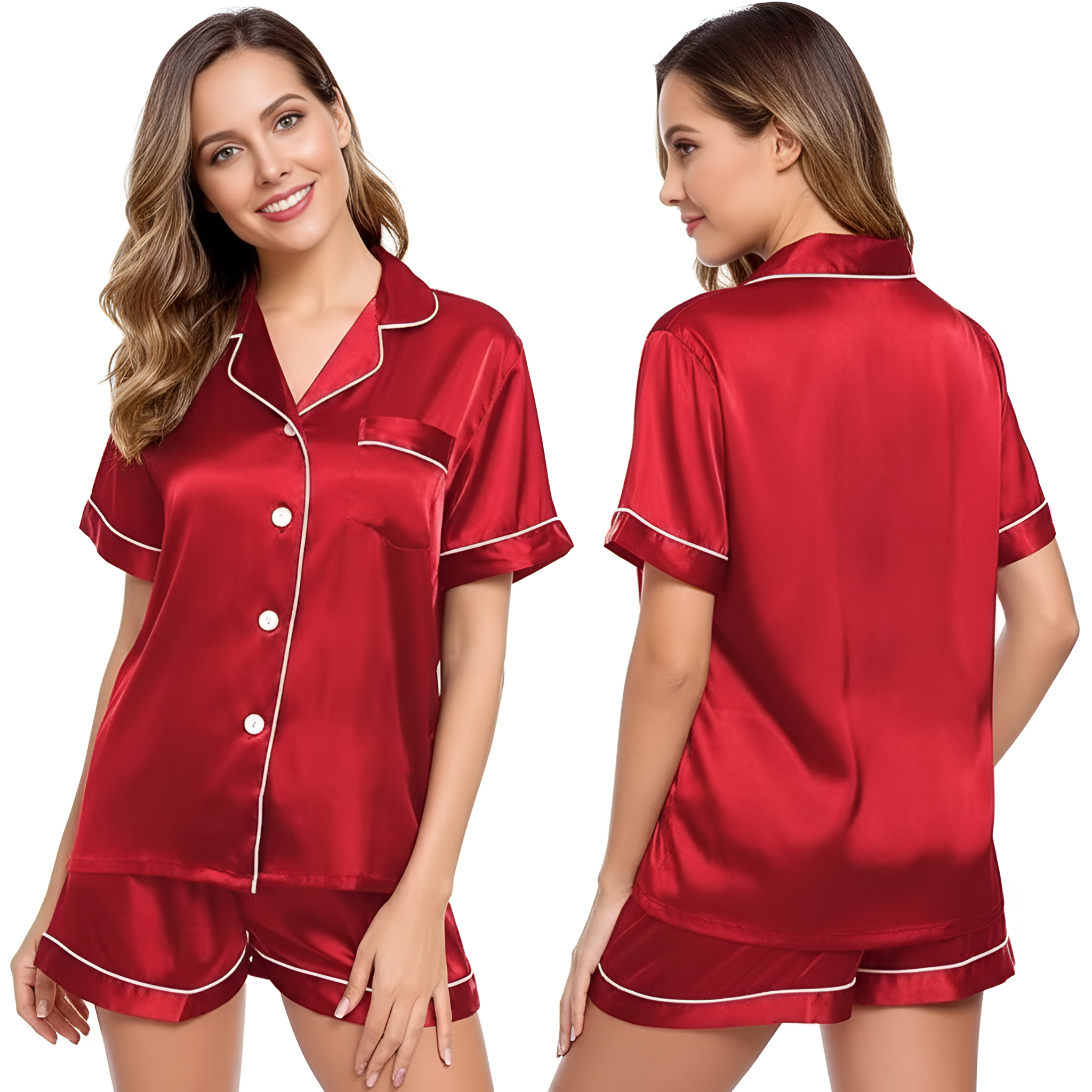 2 Piece Short Sleeve Button Down Top And Shorts Pajama Set