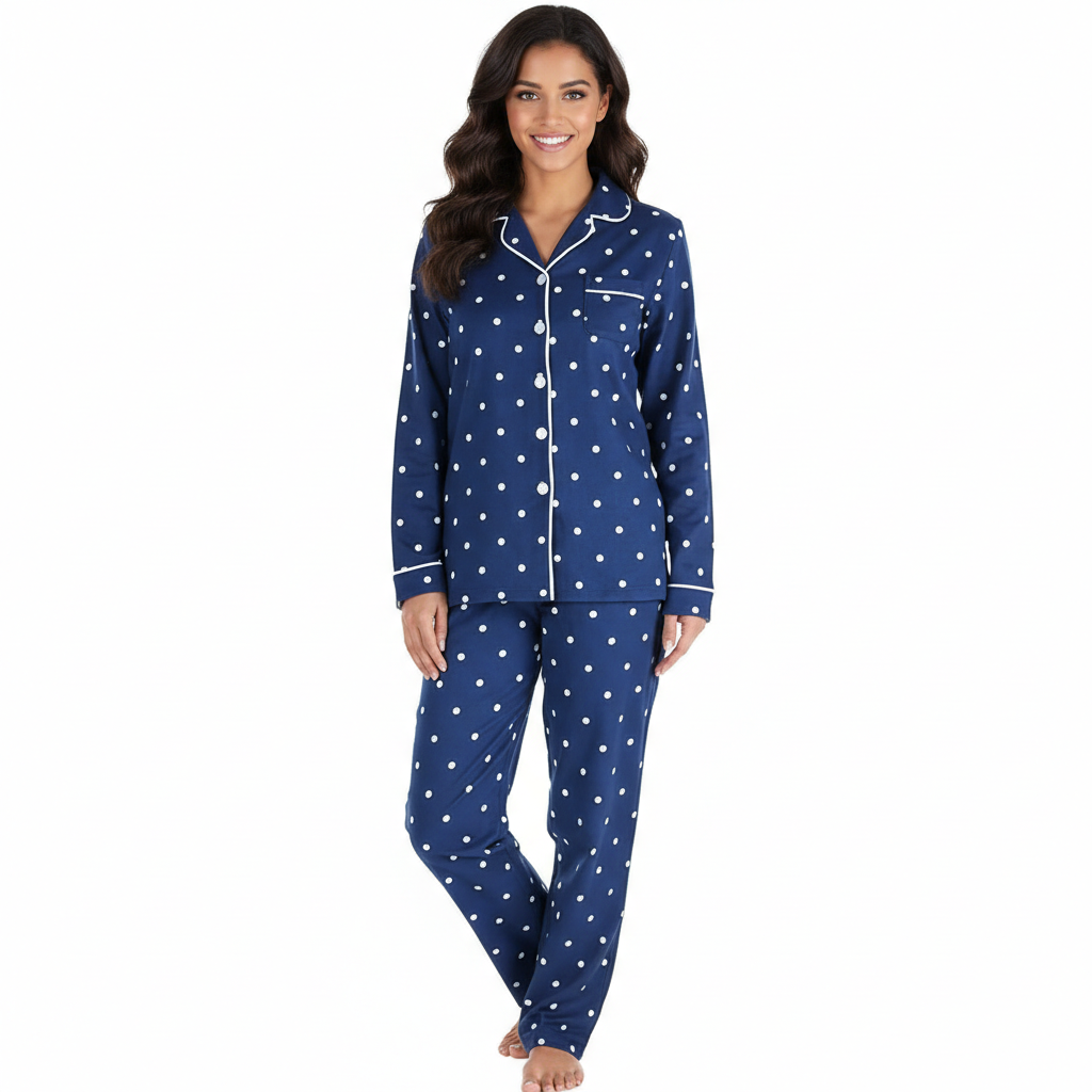 Flannel Button Down Long Sleeve Pajama Set For Women