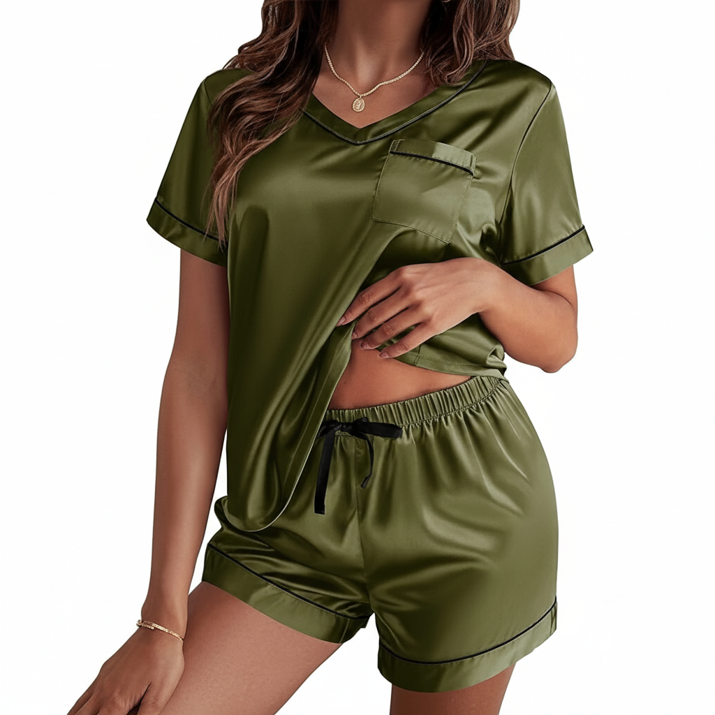 2 Piece Short Sleeve Top And Shorts Pajama Set For Women