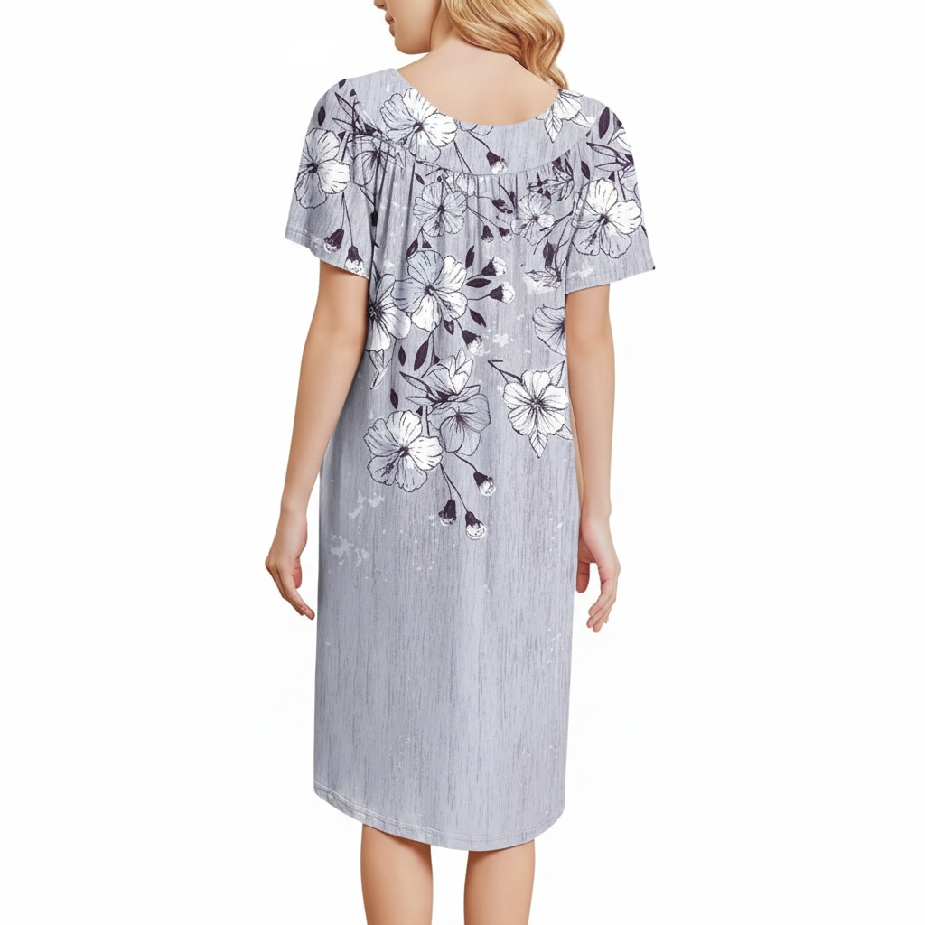 Pleated Nightgowns Short Sleeve House Dress