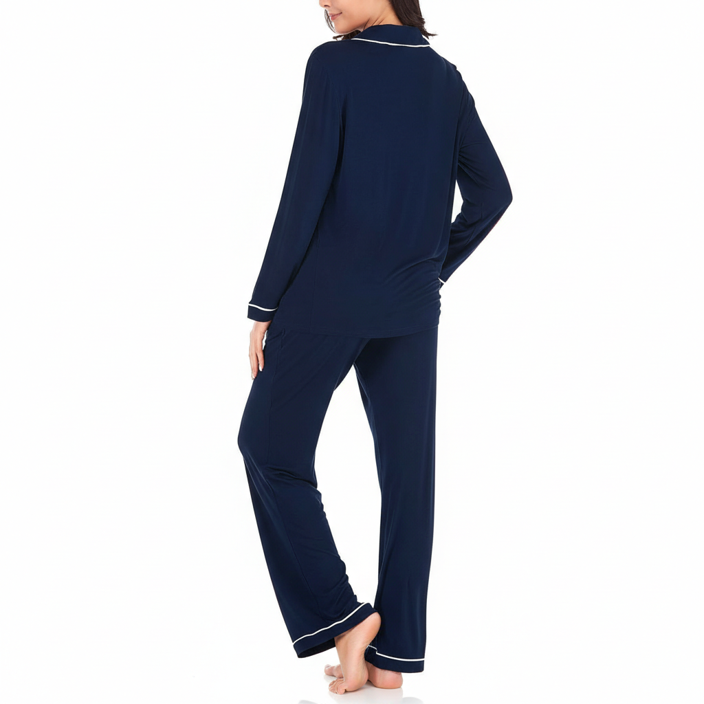 Long Sleeve Button Down Pajama Set Lounge Sleepwear For Women