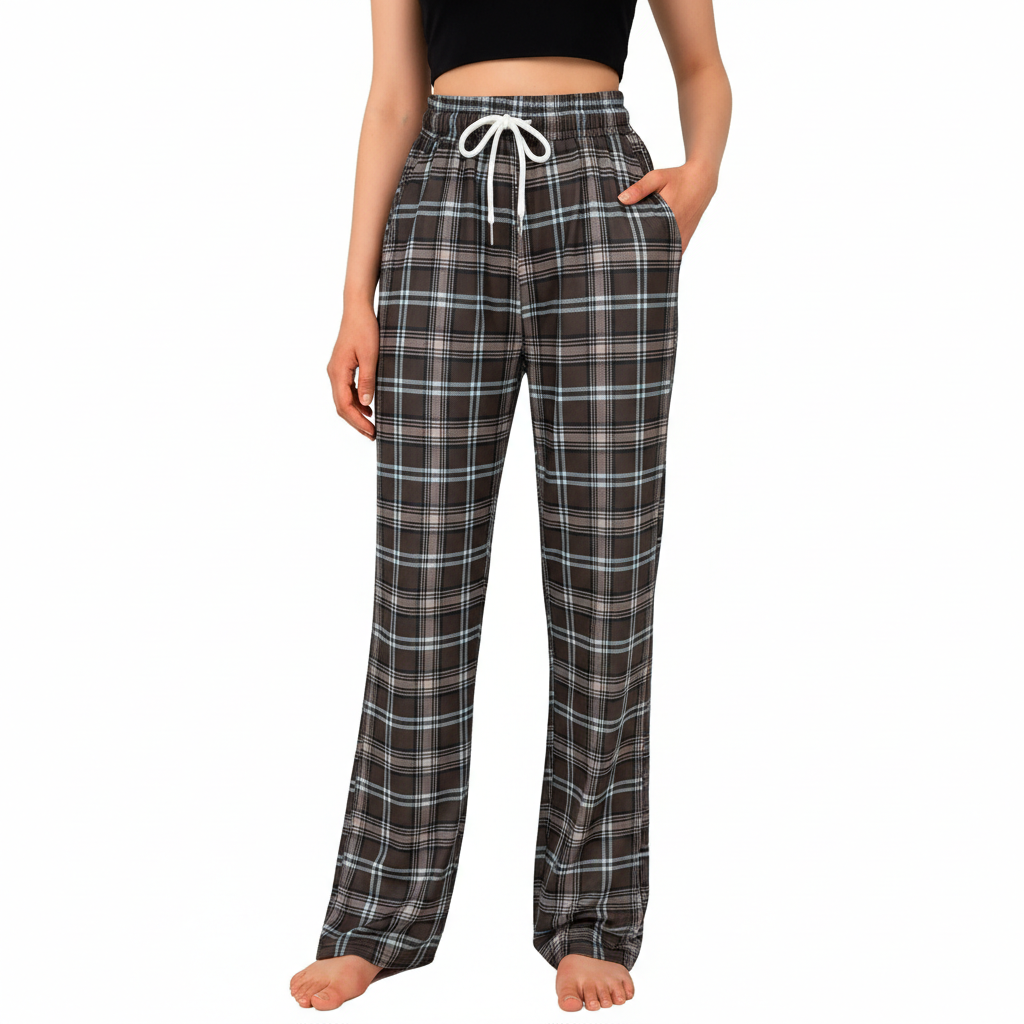 Plaid Pajama Pants For Lounge With Pockets For Women