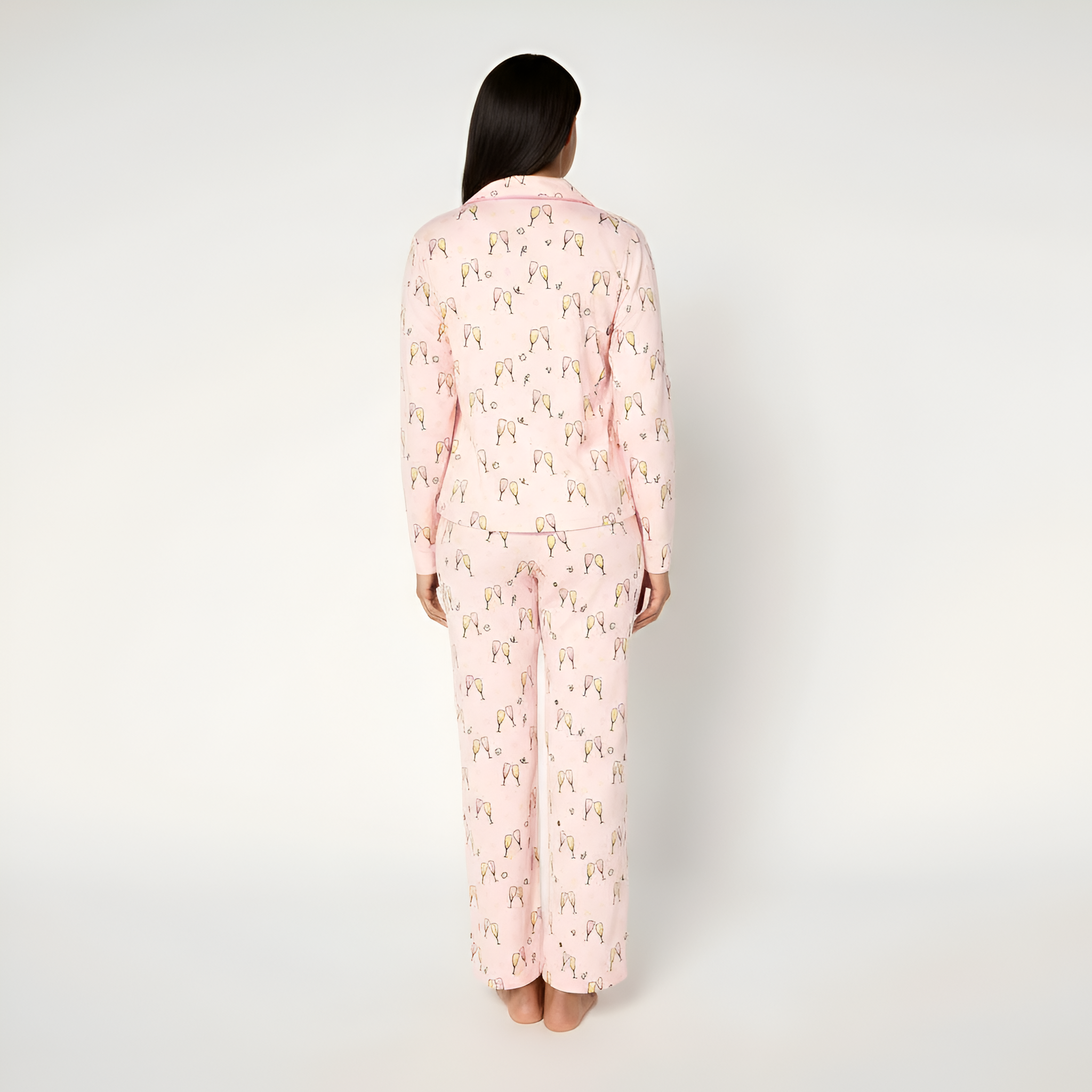 Petite Notch Collar Pajama Set With Matching Pants For Women