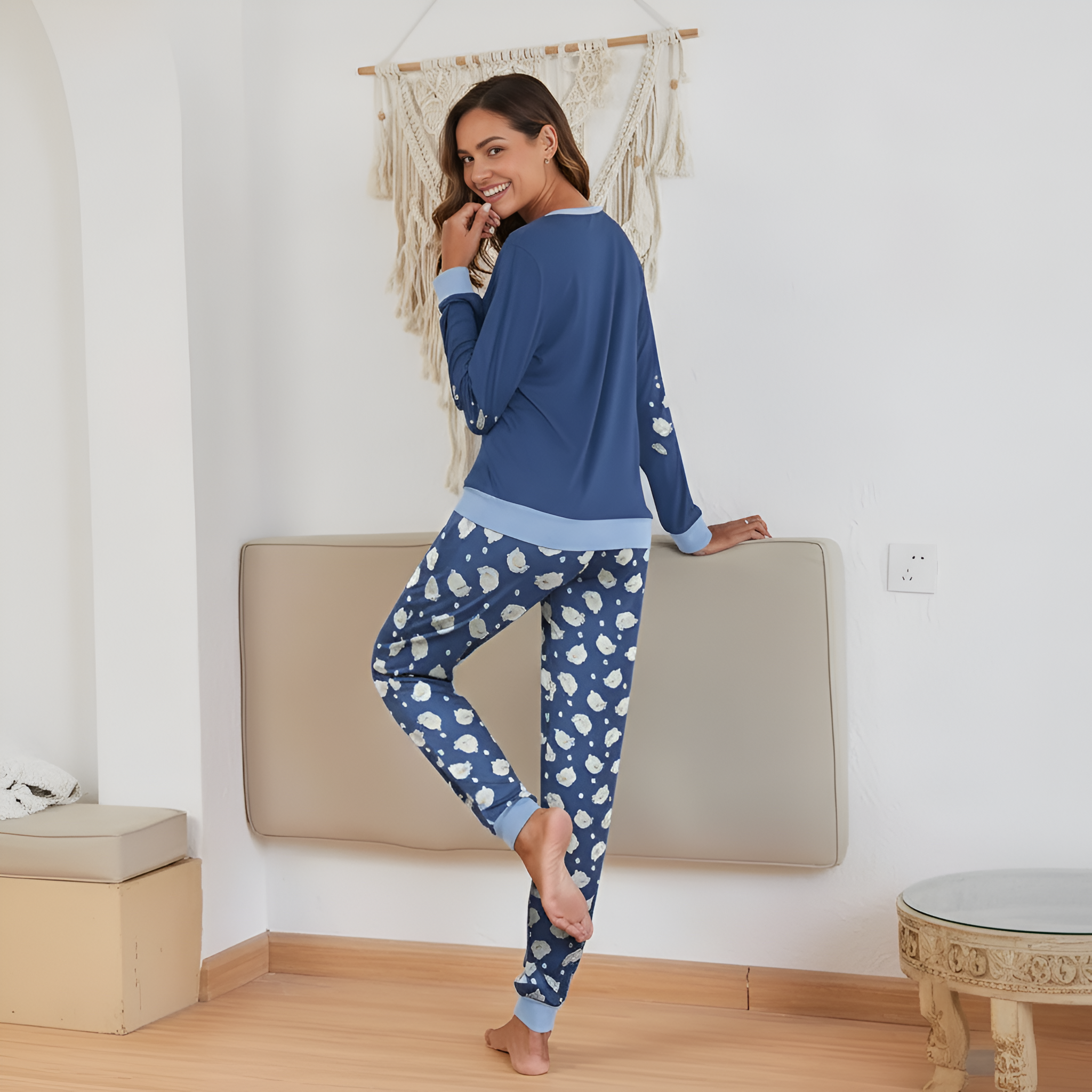 2 Piece Long Sleeve Top And Jogger Pants Lounge Pajama Set