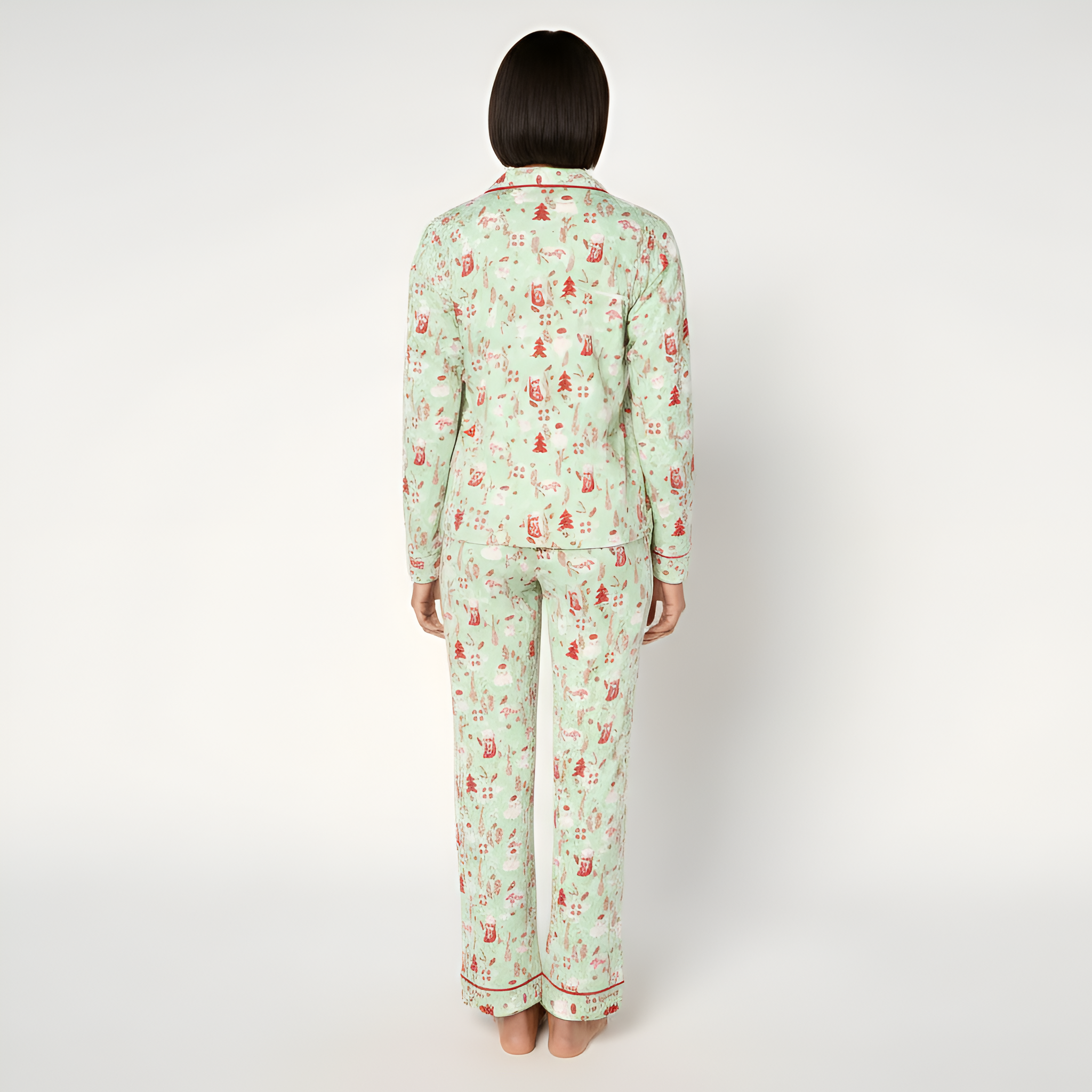 Petite Notch Collar Pajama Set With Matching Pants For Women