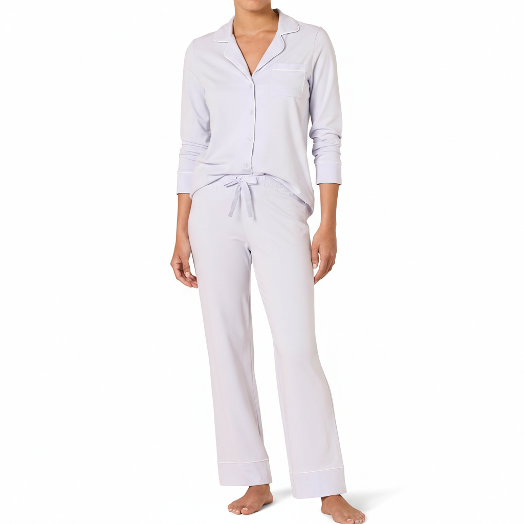 Long Sleeve Button Front Loungewear Pajama Set For Women