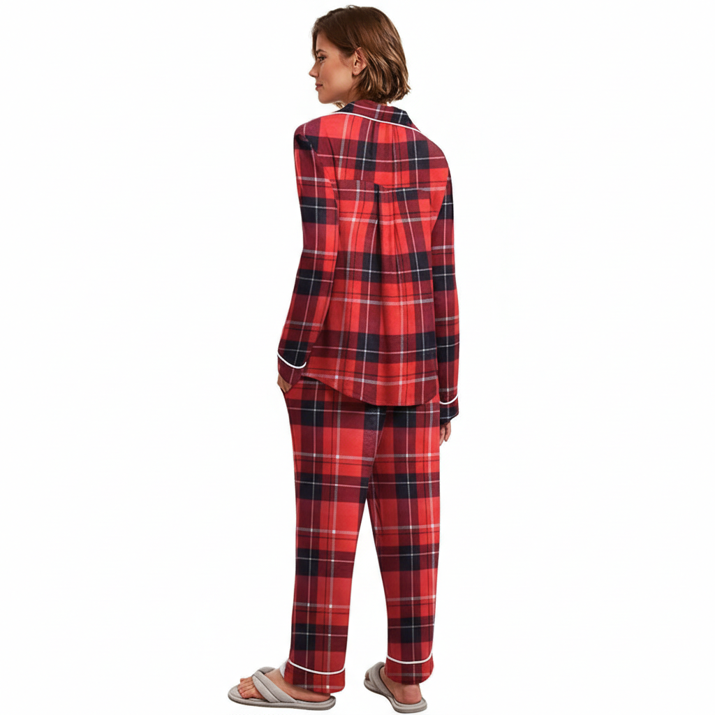 Soft Long Sleeve Pajama Set Button Front Sleepwear For Women
