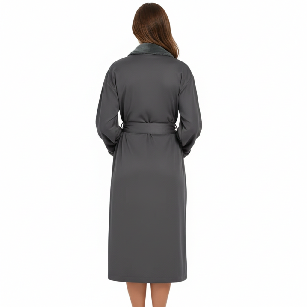 Plush Lined Microfiber Bathrobe With Pockets