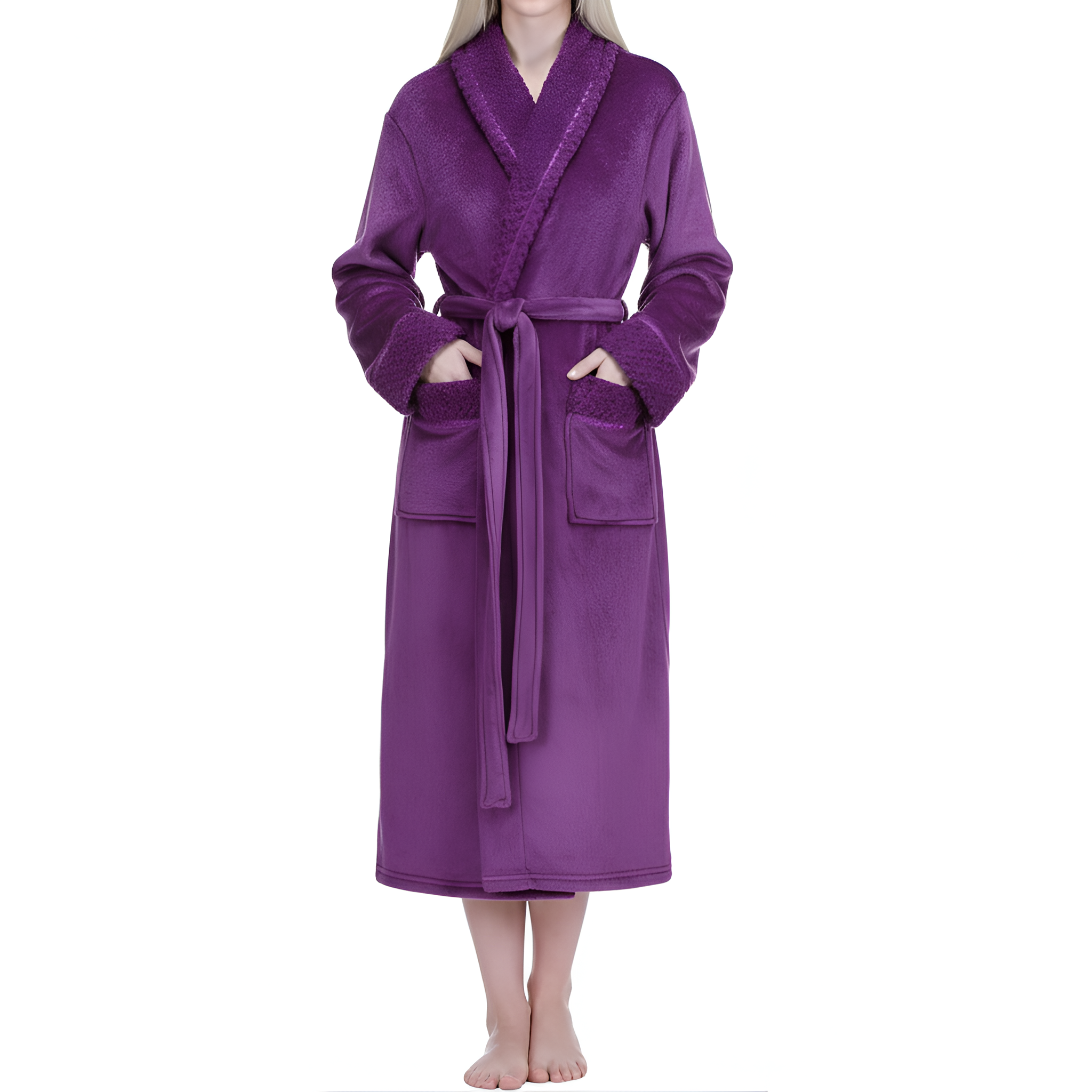 Soft Fleece Long Spa Bathrobe With Pockets