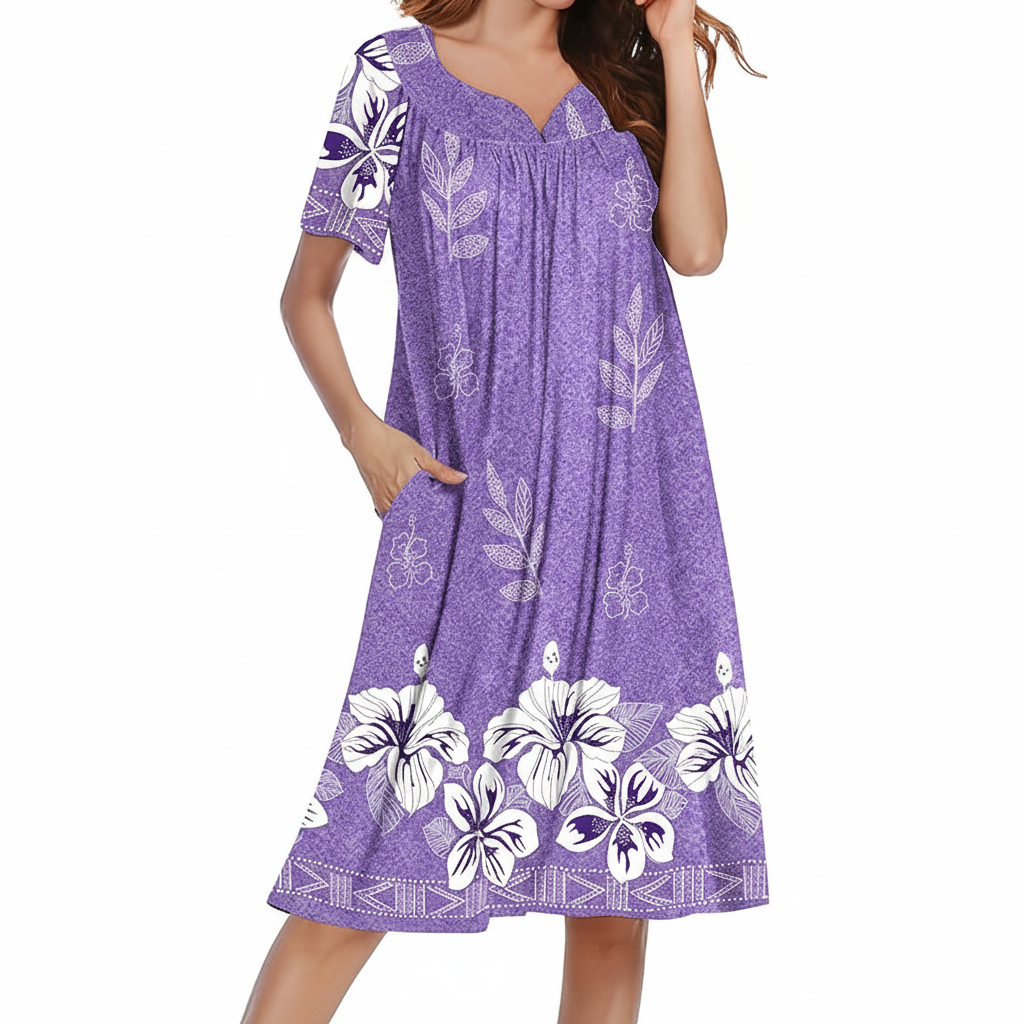 Pleated Nightgowns Short Sleeve House Dress