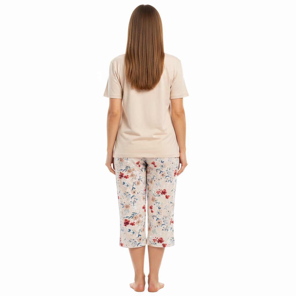 Sleepwear Top And Capri Pajama Pants Set For Women