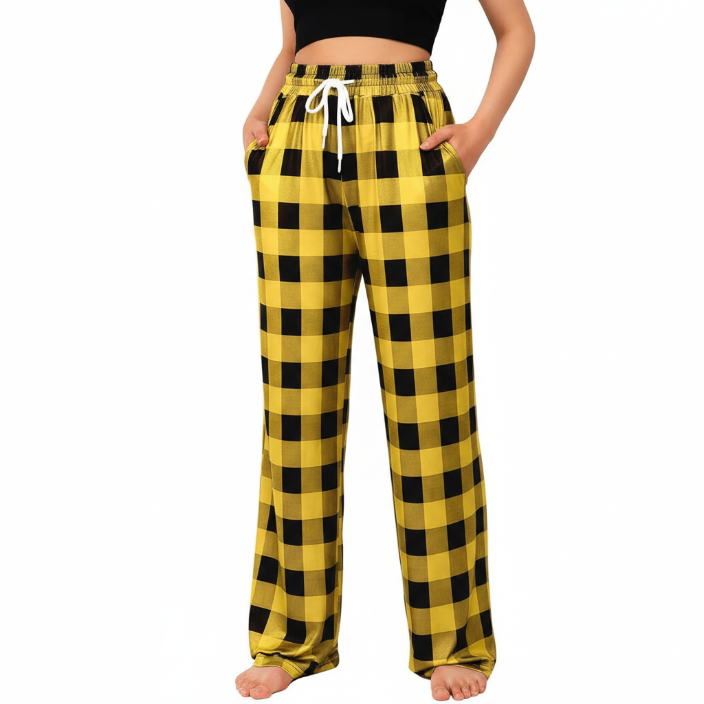 Plaid Pajama Pants For Lounge With Pockets For Women