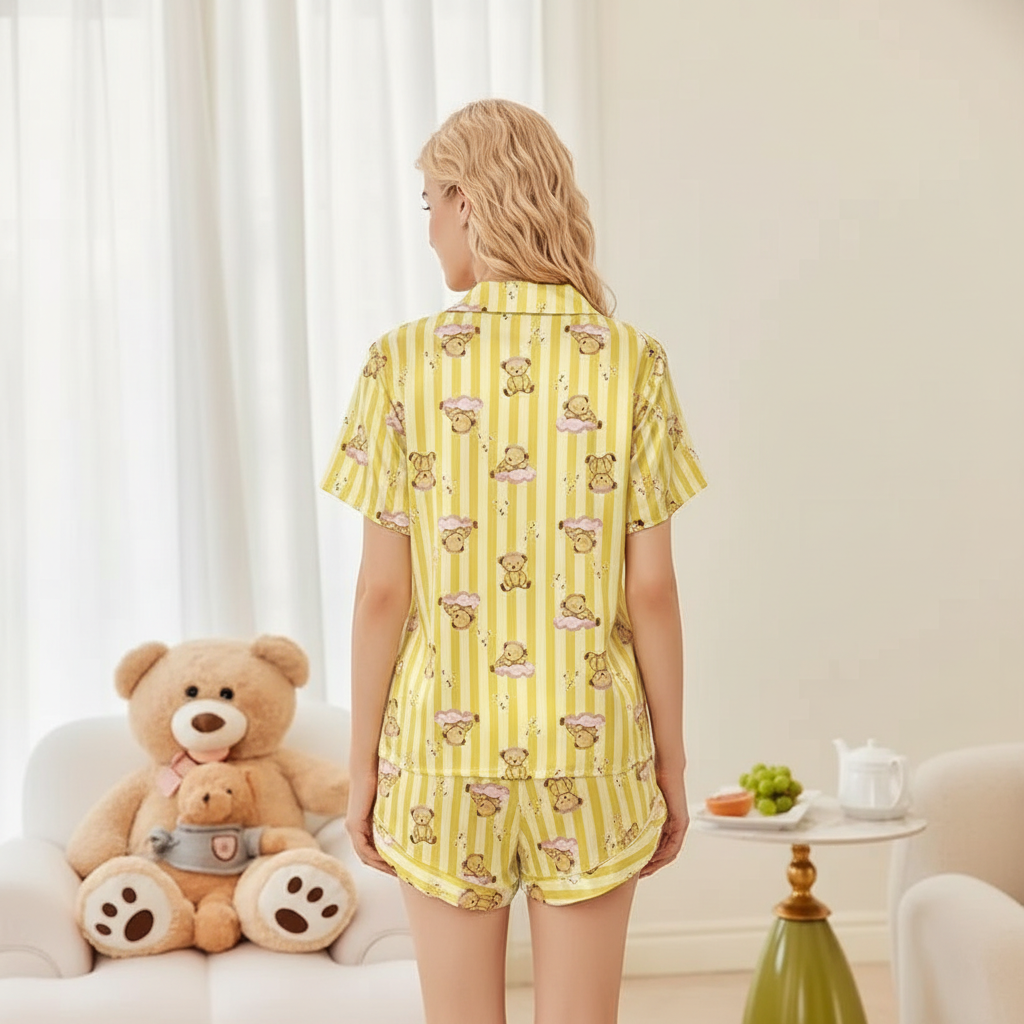 Satin Striped Pajama Set Shorts for Women