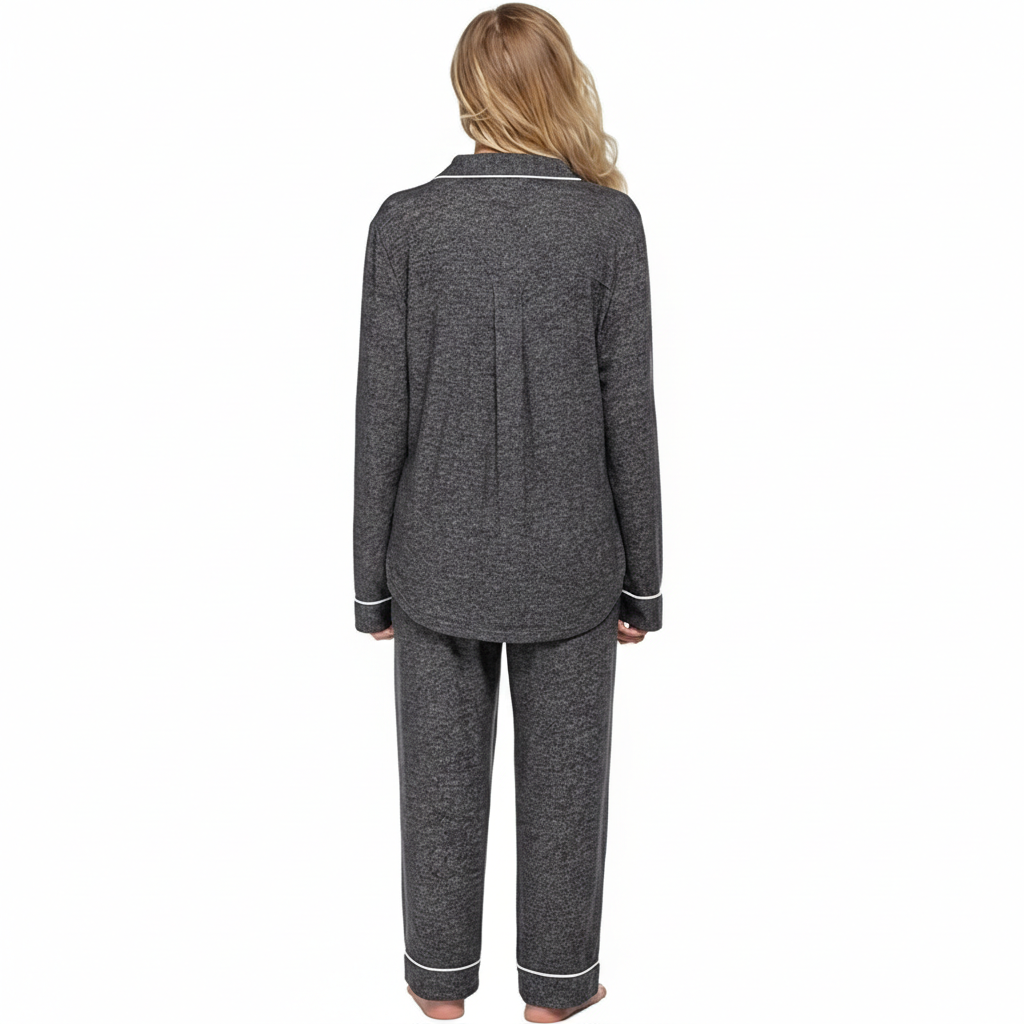 Soft Long Sleeve Pajama Set Button Front Sleepwear For Women