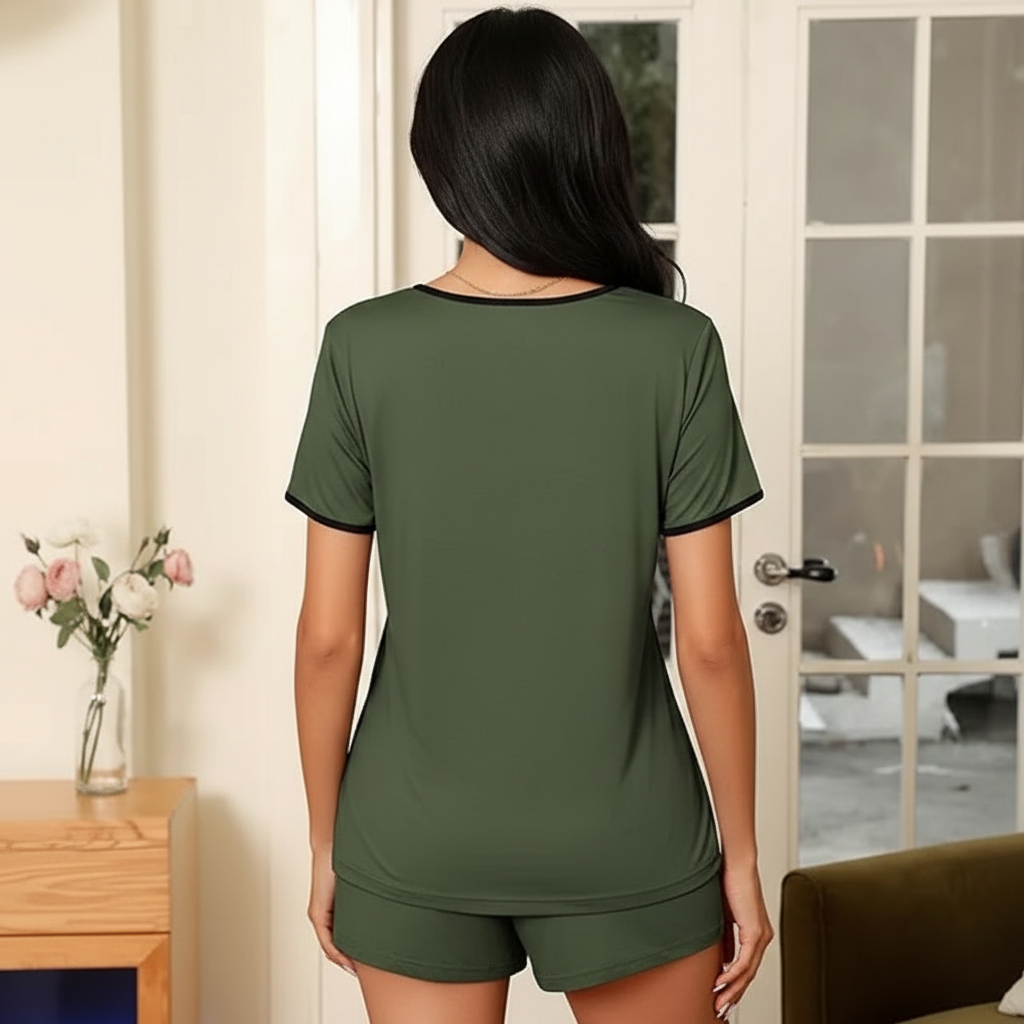 2 Piece Of Lightweight Pajama Set Short Sleeve Lounge Wear For Women