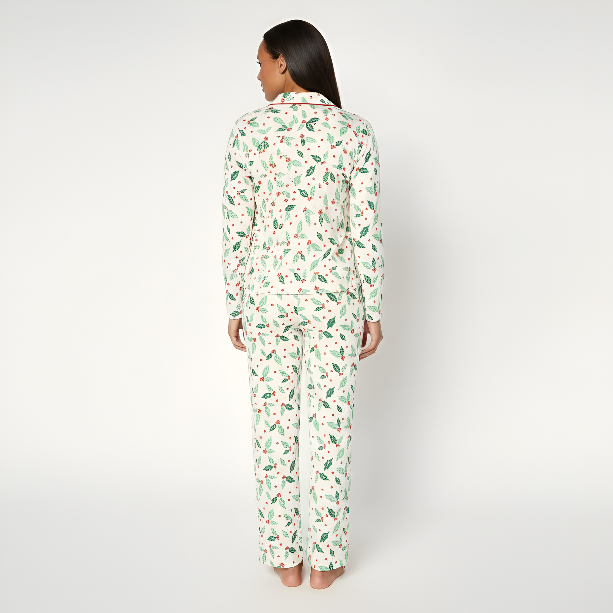 Petite Notch Collar Pajama Set With Matching Pants For Women