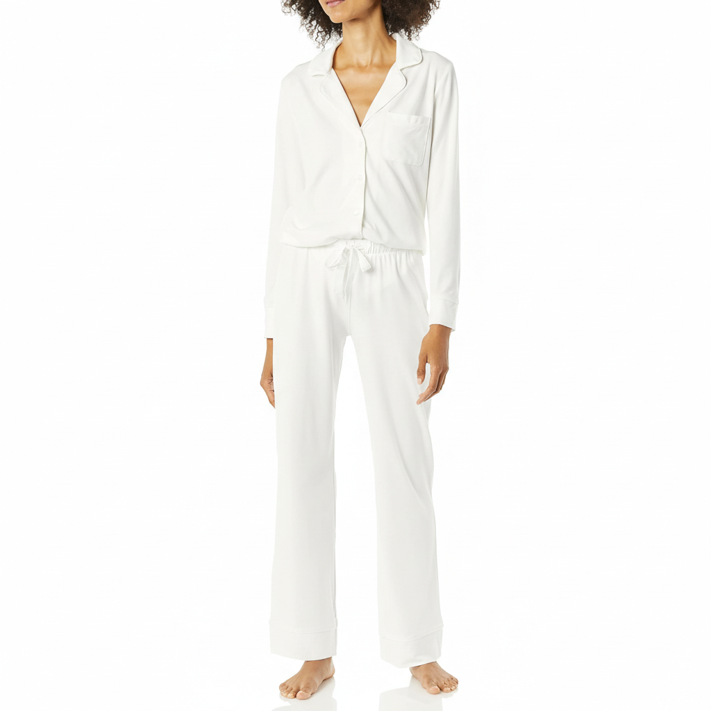 Long Sleeve Button Front Loungewear Pajama Set For Women