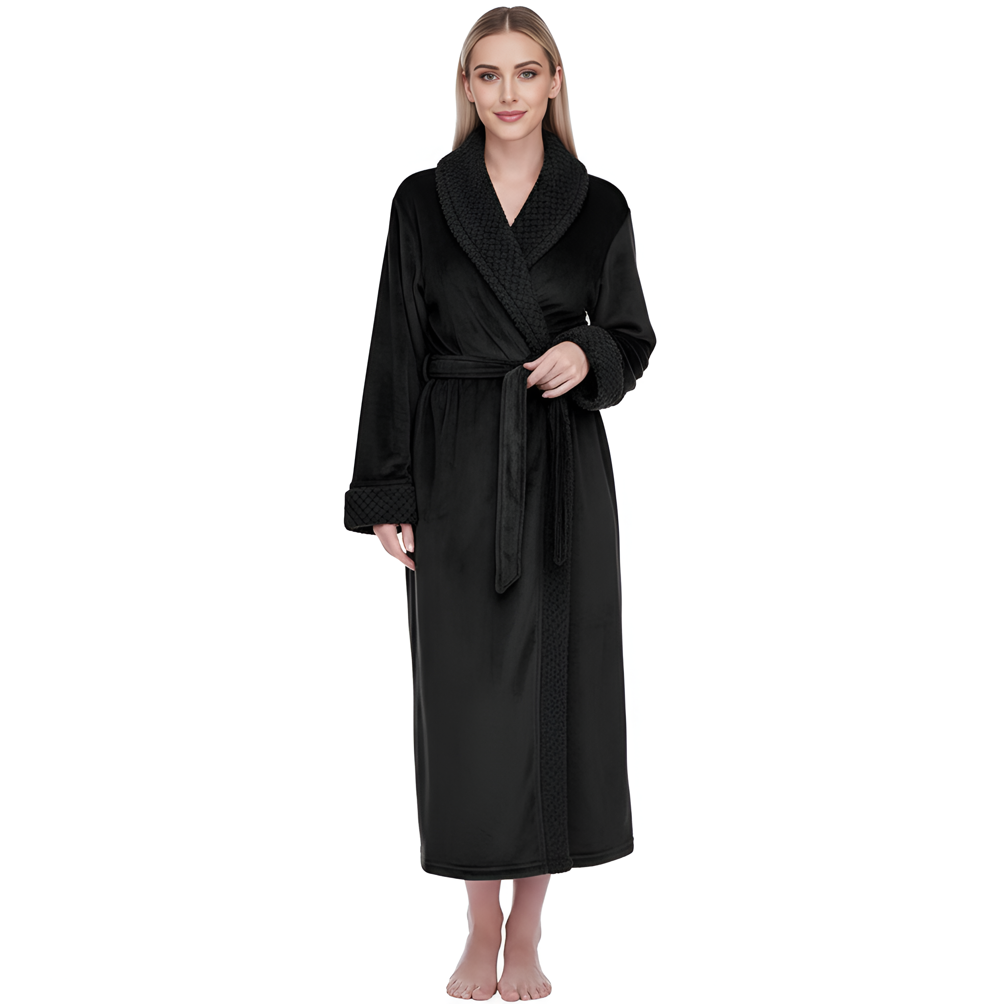 Soft Fleece Long Spa Bathrobe With Pockets