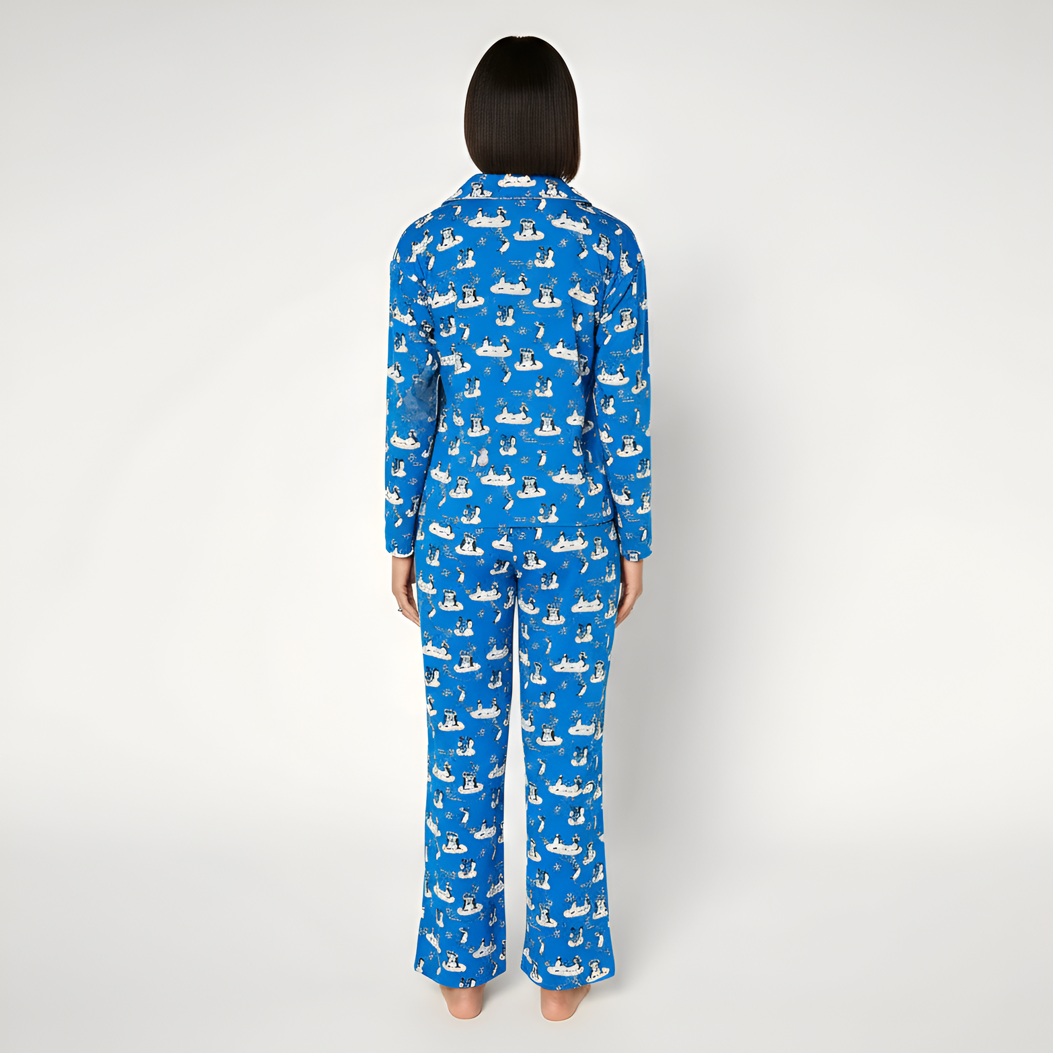 Petite Notch Collar Pajama Set With Matching Pants For Women