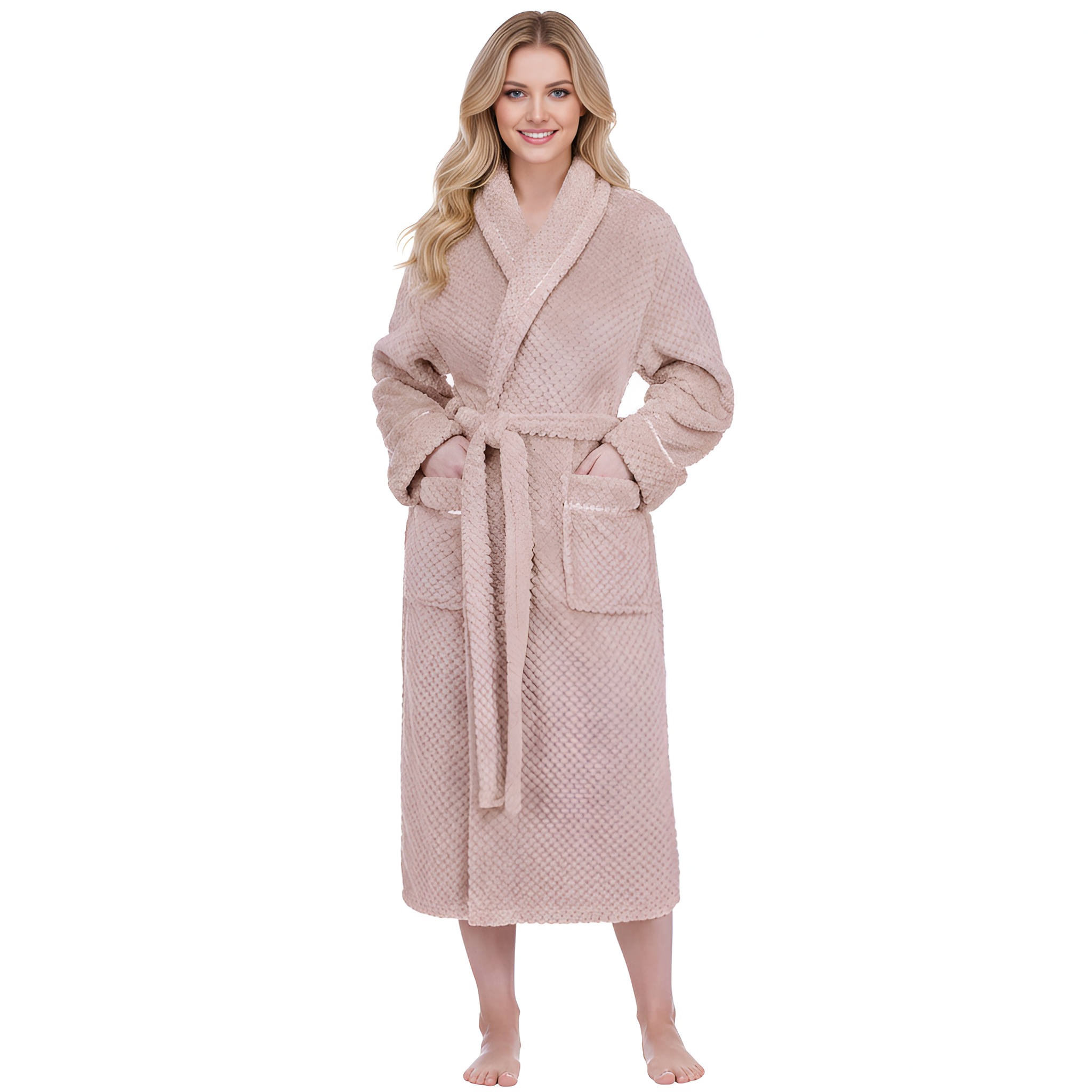 Plush Textured Design Fleece Long Bathrobe For Women