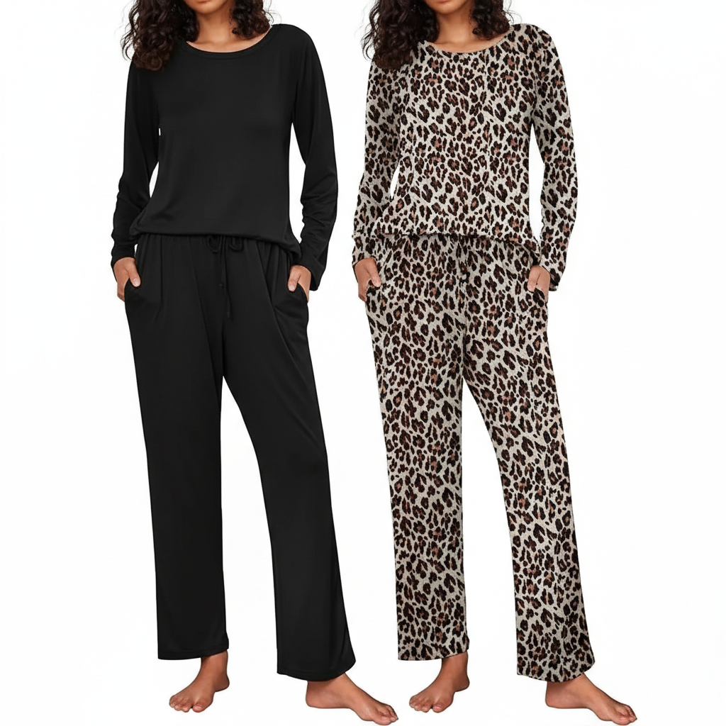 2 Pack Of Long Sleeve Lounge Pajama Sets With Pockets