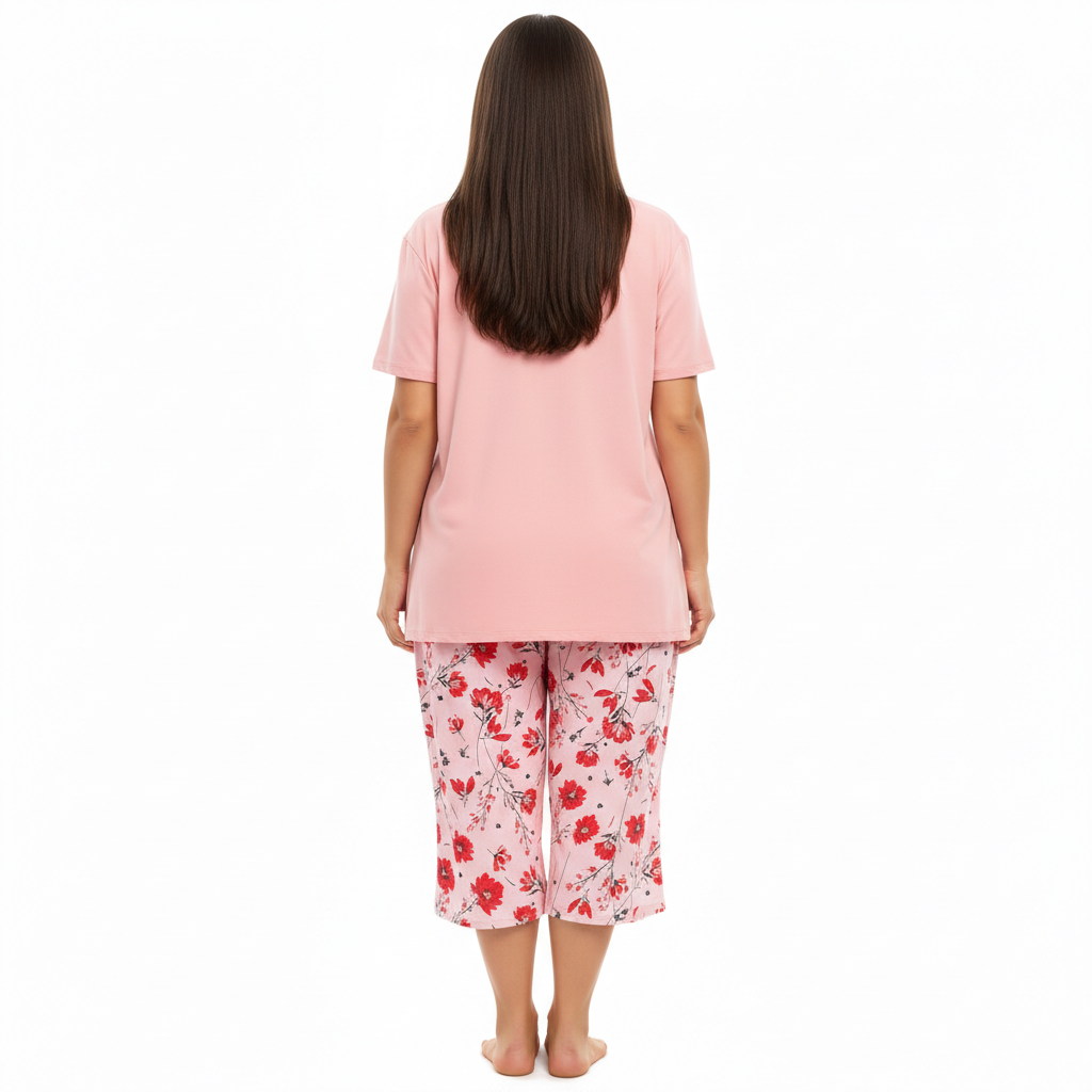 Sleepwear Top And Capri Pajama Pants Set For Women