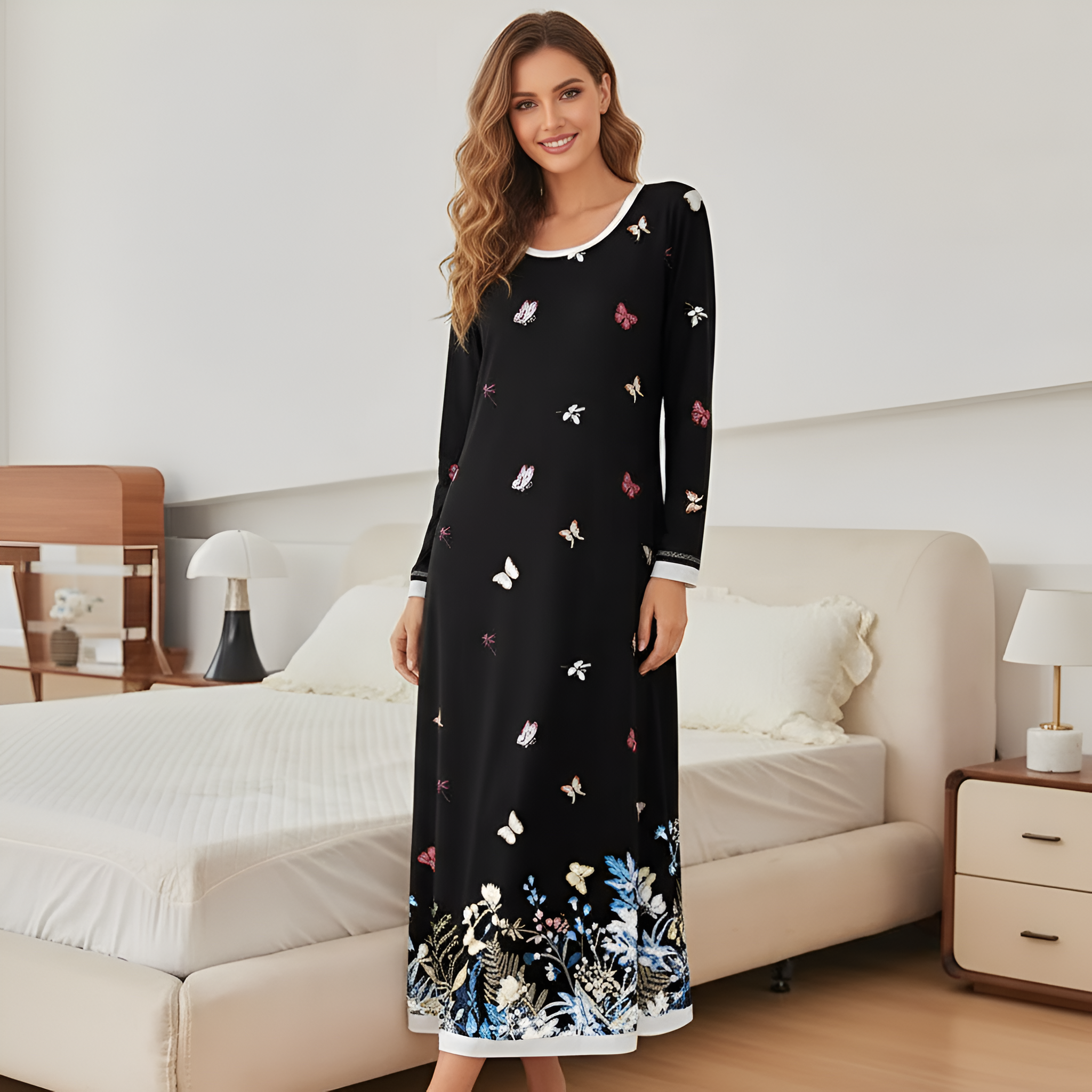 Full Length Nightgown With Long Sleeve Sleepwear For Women