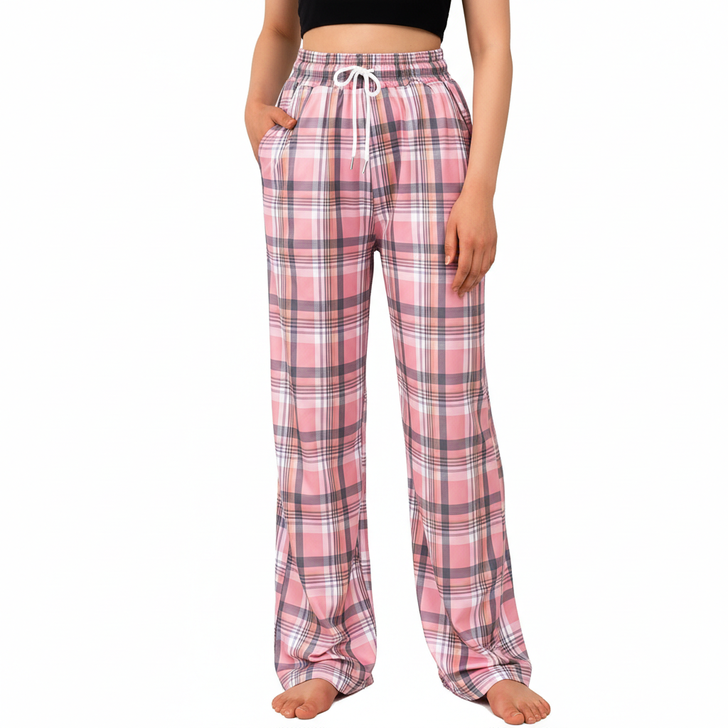 Plaid Pajama Pants For Lounge With Pockets For Women