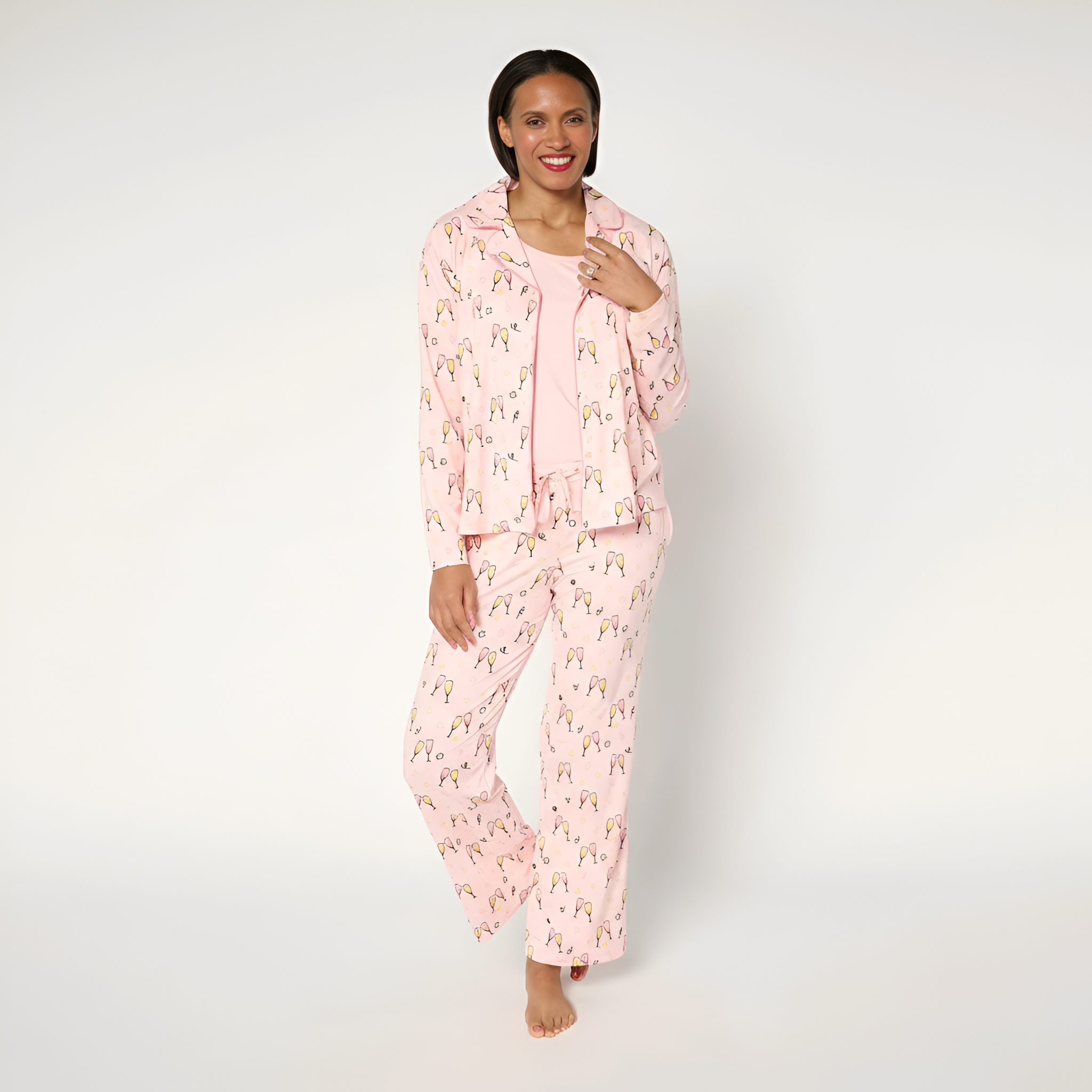 Petite Notch Collar Pajama Set With Matching Pants For Women
