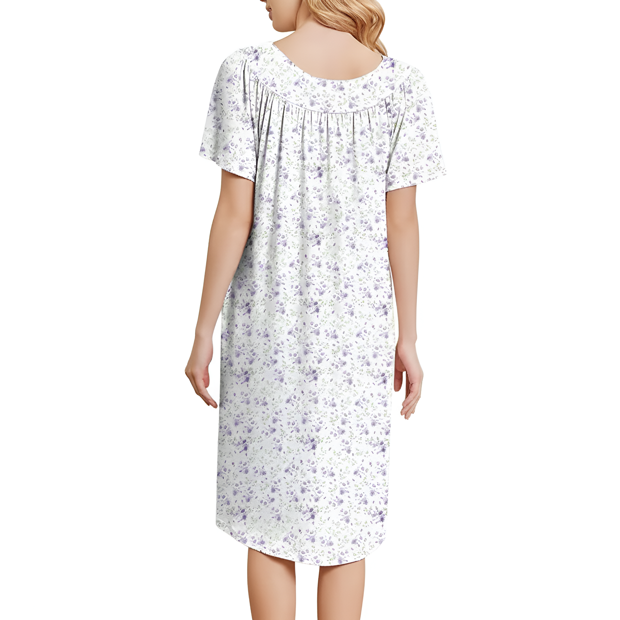 Pleated Nightgowns Short Sleeve House Dress