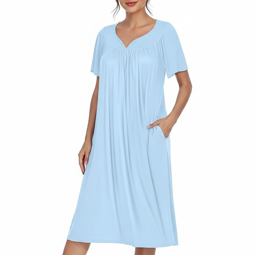 Pleated Nightgowns Short Sleeve House Dress