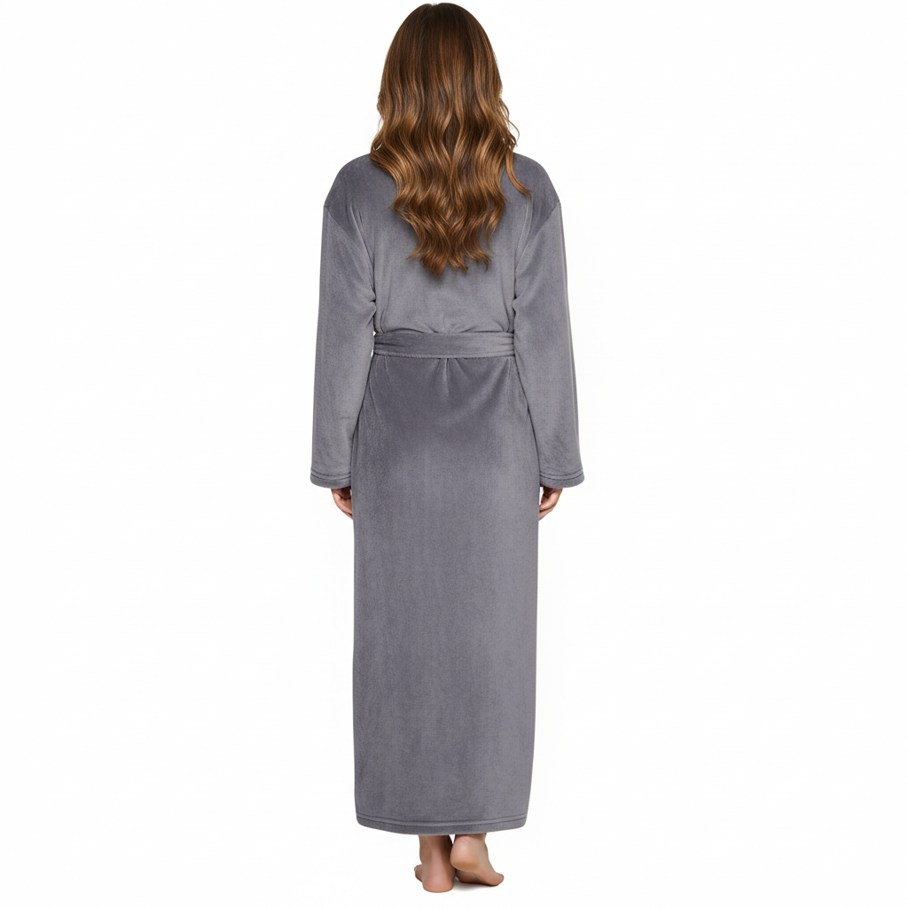 Soft Fleece Shawl Collar Design Long Fluffy Bathrobe