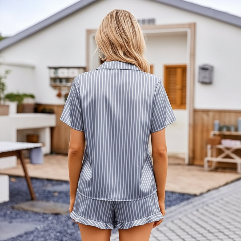 Satin Striped Pajama Set Shorts for Women