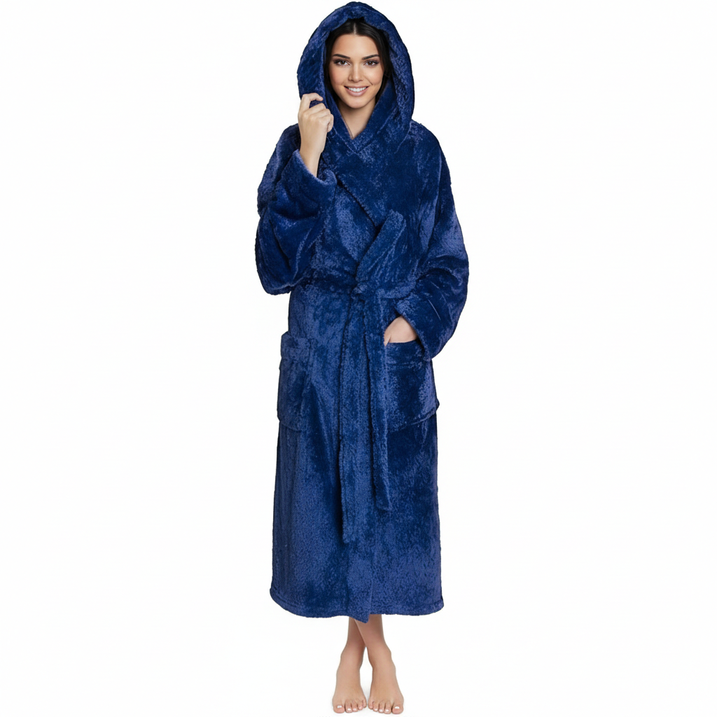 Hooded Plush Soft Robe With Warm Fleece For Women