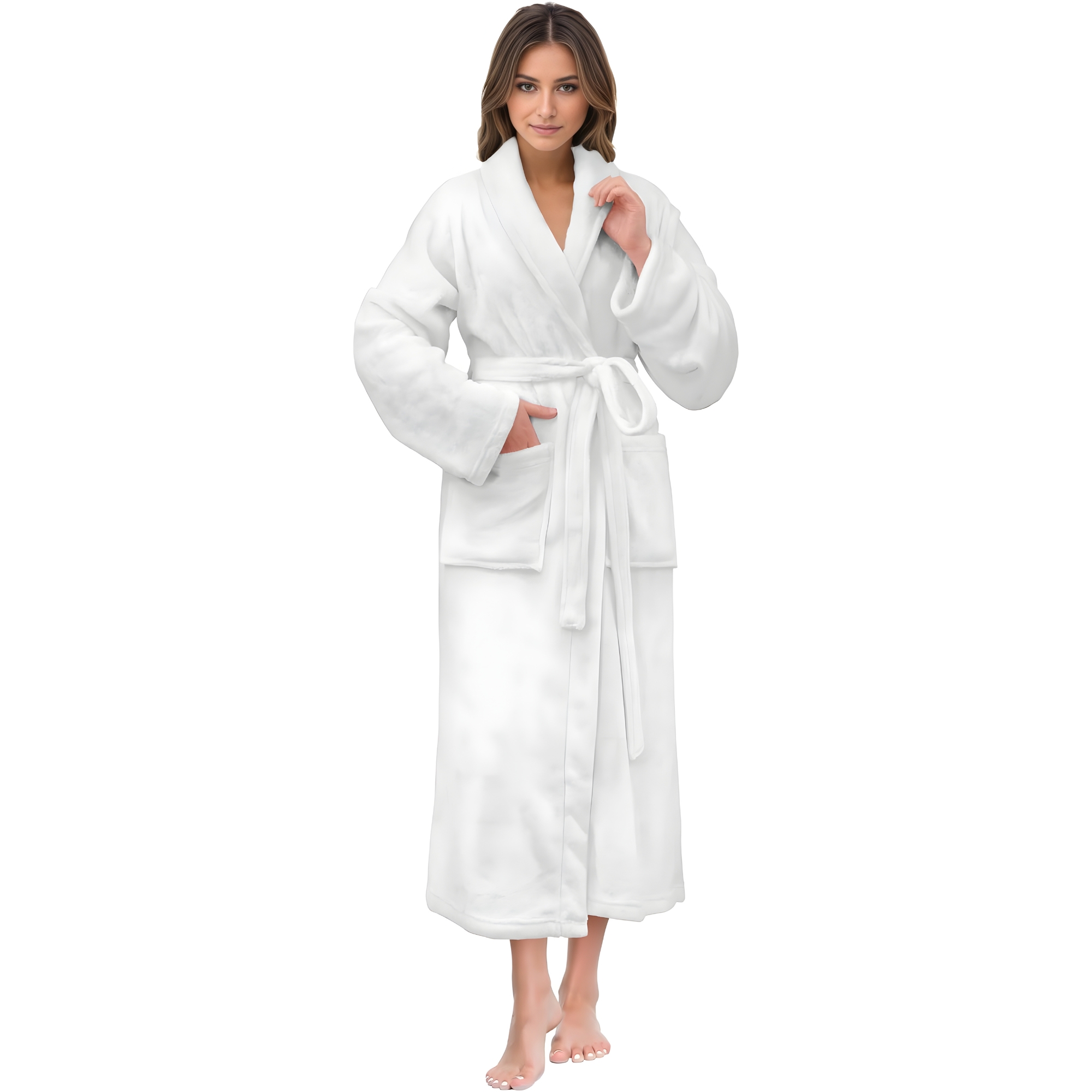 Soft Plush Fleece Long Bathrobe For Women Home Wear