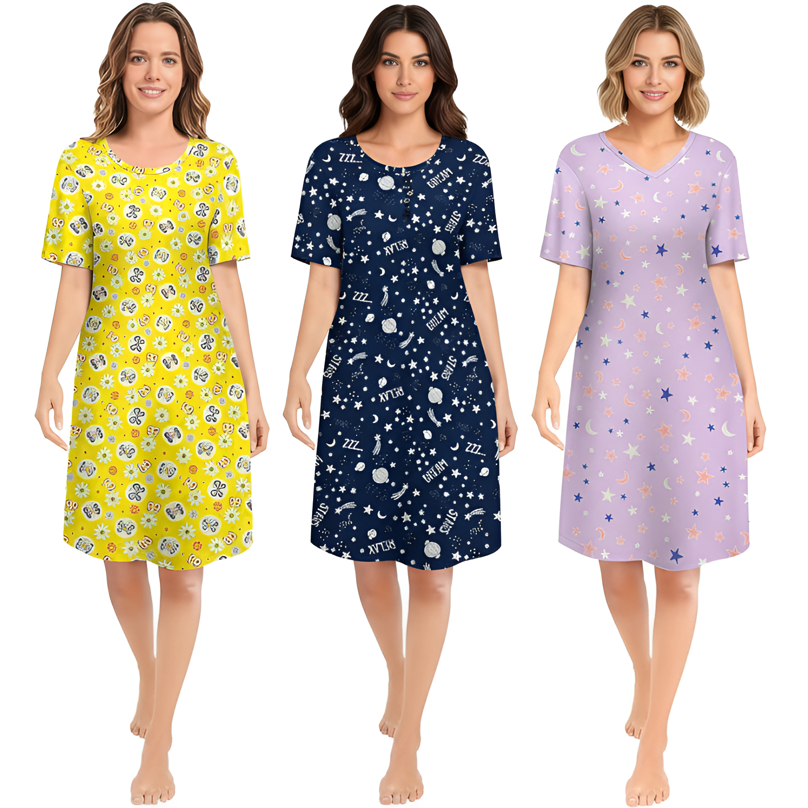 Pack Of 3 Short Sleeve Nightgowns For Women
