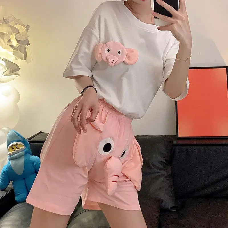 Elephant Cartoon Short Couple Pajama SetValentine's Day Elephant Cartoon Short Couple Pajama Set - View 4