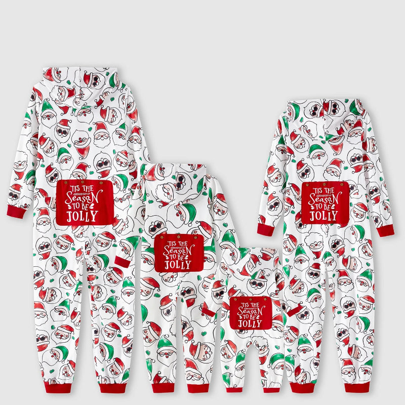 Christmas Family Matching Santa Claus Print Hooded Onesie Pajamas