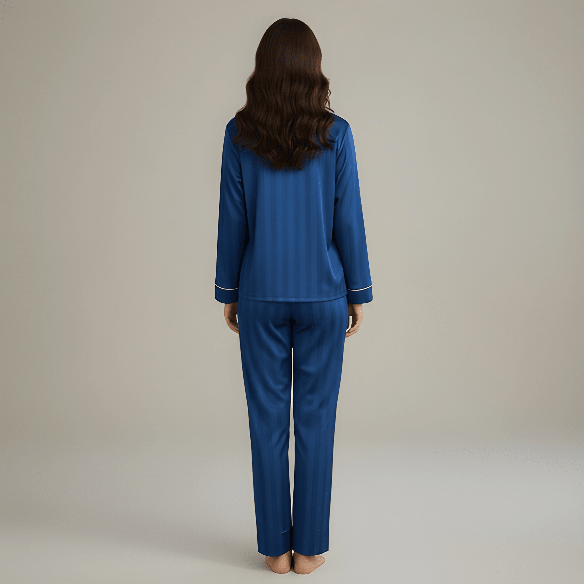 Two Piece Striped Embroidered Matching Pajama Set For Couple