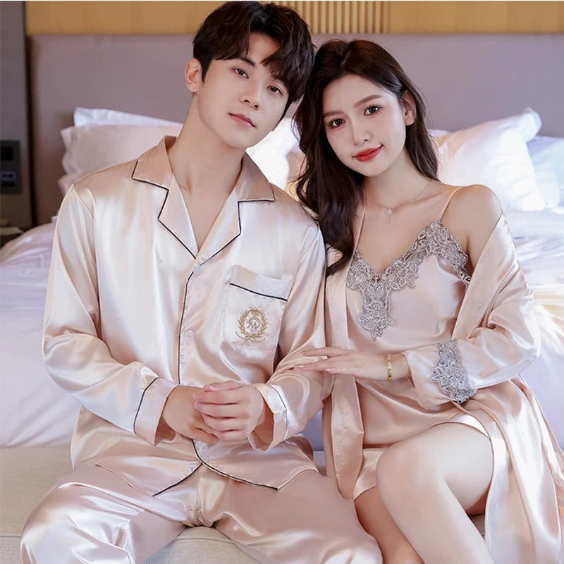 Lace Sling Silk Couple Pajama Set