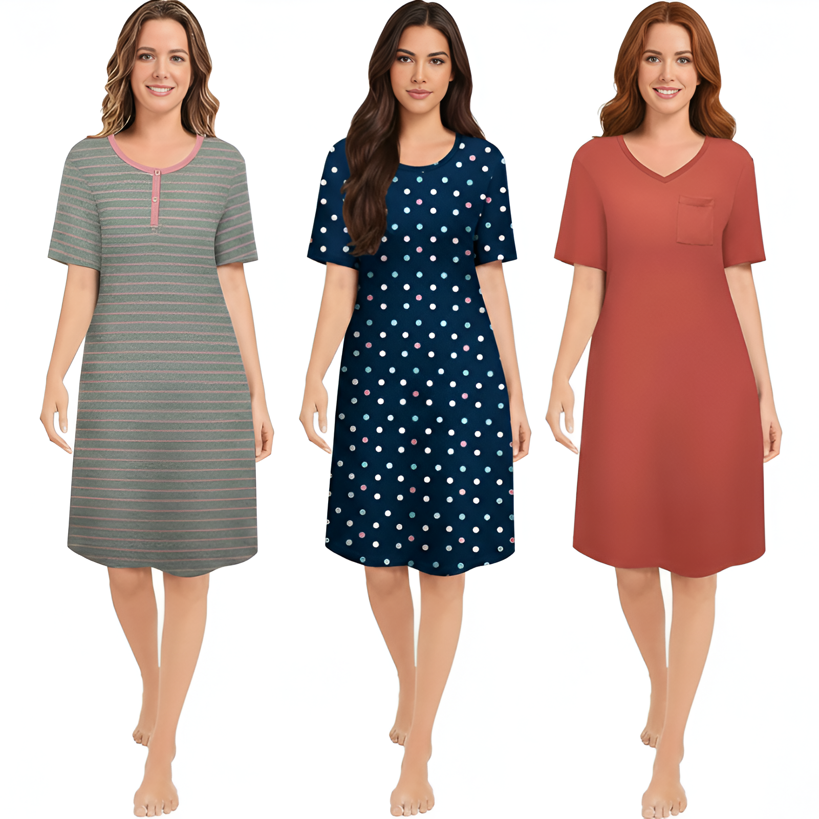 Pack Of 3 Short Sleeve Nightgowns For Women