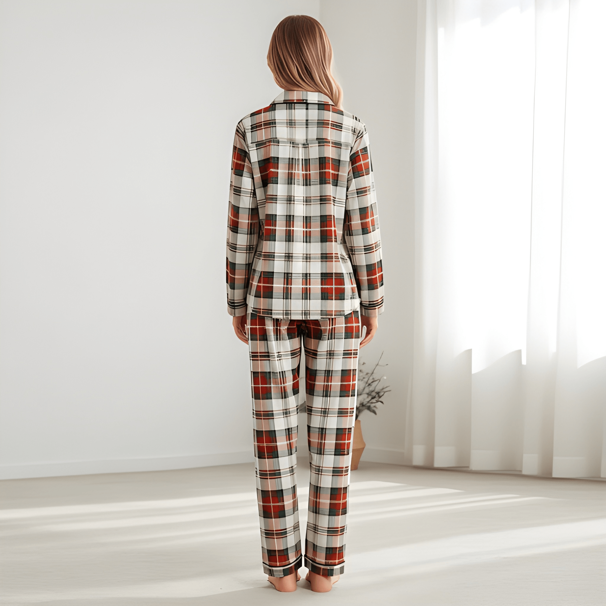 Plaid Pattern Long Sleeve Matching Pajama Set For Couple