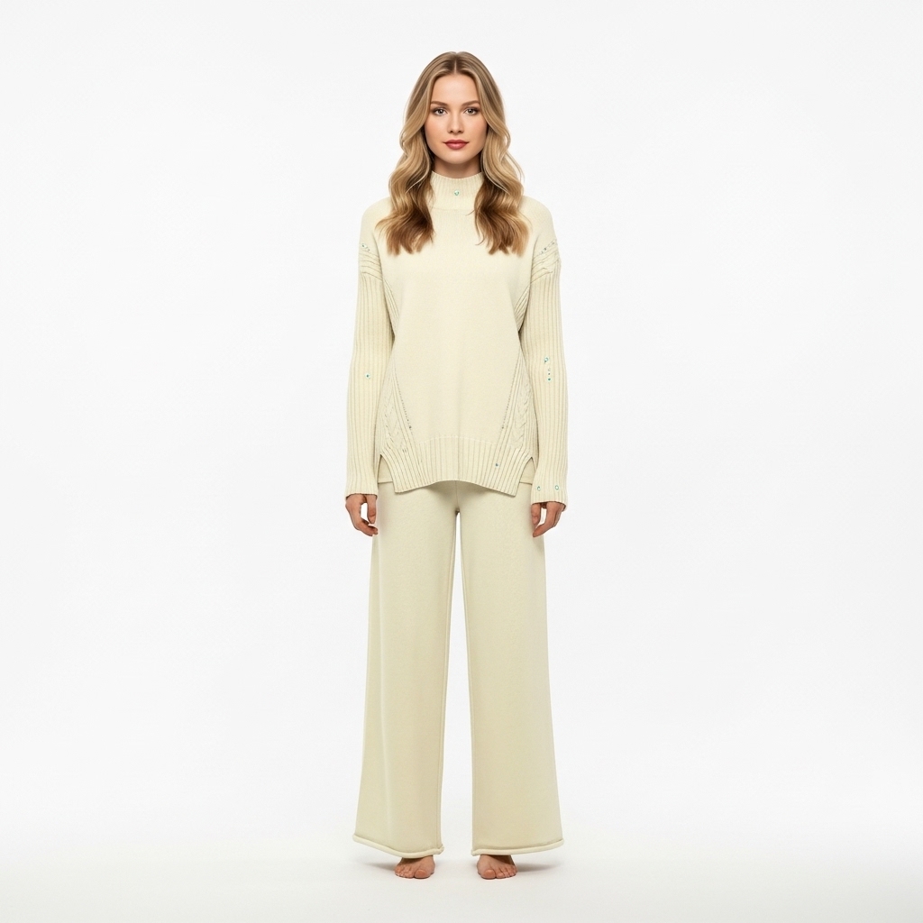 High Collar Knit Sweater Pants Set