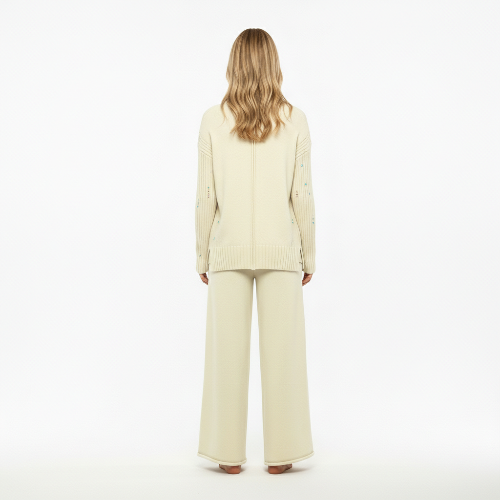 High Collar Knit Sweater Pants Set