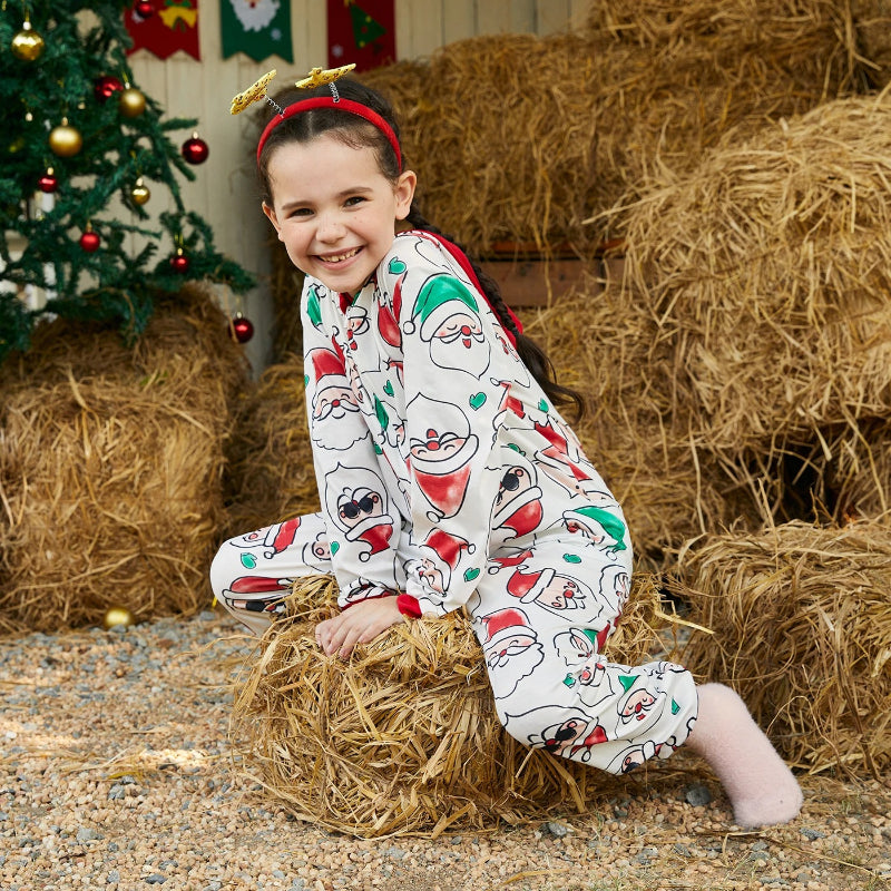 Christmas Family Matching Santa Claus Print Hooded Onesie Pajamas