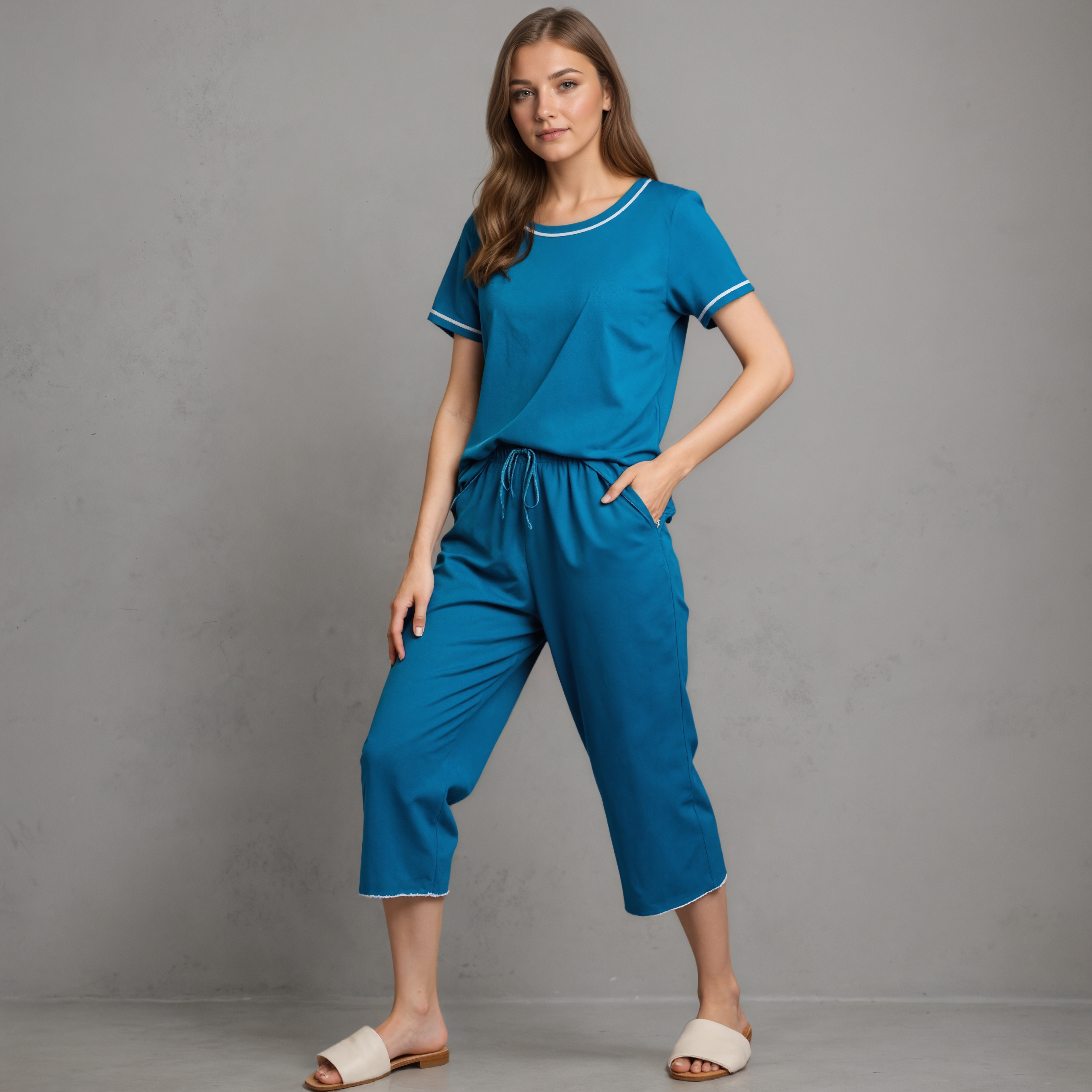 Capri Bottom Pajama Set With Short Sleeve