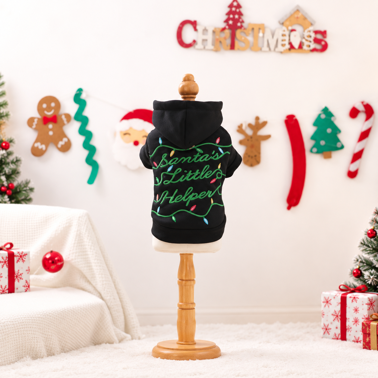 Christmas Reindeer Scarf Print Pet Sweatshirt For Small Dogs