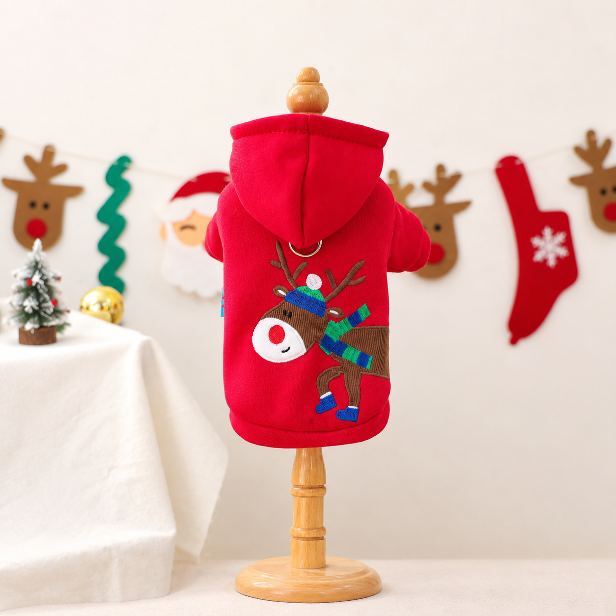 Christmas Reindeer Scarf Print Pet Sweatshirt For Small Dogs