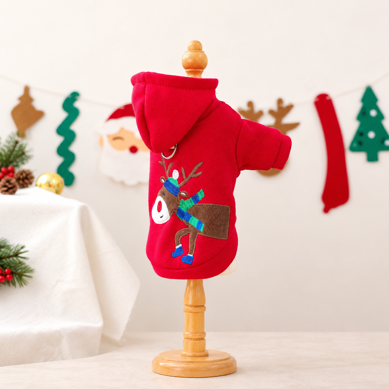 Christmas Reindeer Scarf Print Pet Sweatshirt For Small Dogs